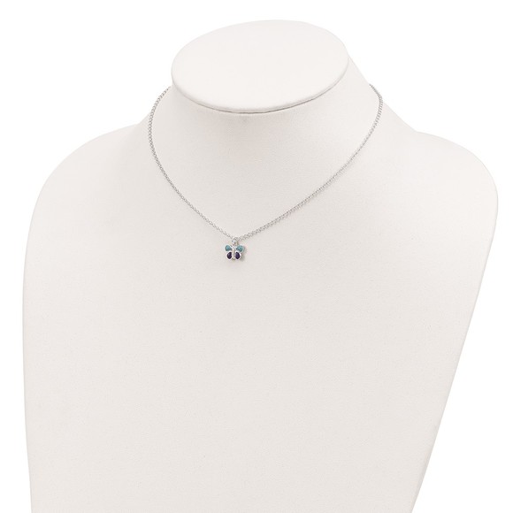 925 Sterling Silver Blue & Purple Enameled Butterfly  15" Children's Necklace - Picture 4 of 4